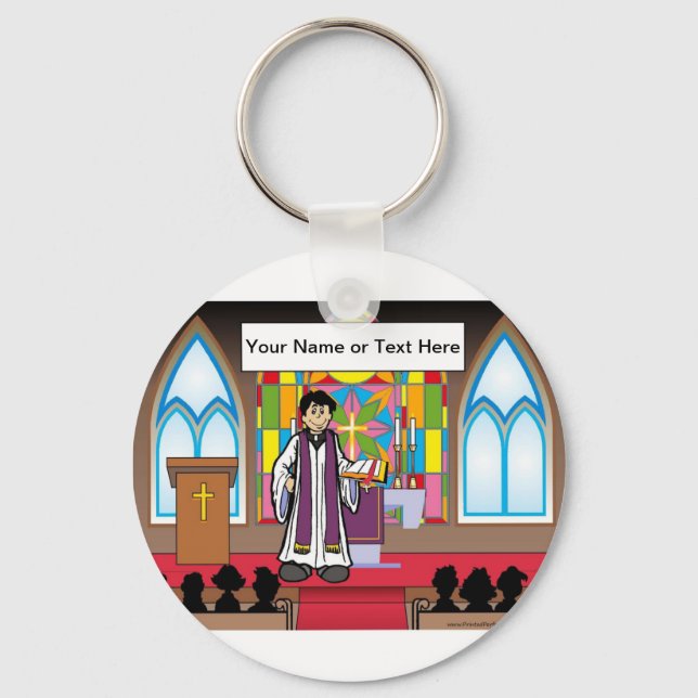 Personalisierter Priester - Cartoon von Männern Schlüsselanhänger (Vorderseite)