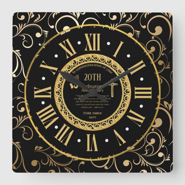 Personalisierter Priester-Jubiläum-Uhr Quadratische Wanduhr (Vorderseite)