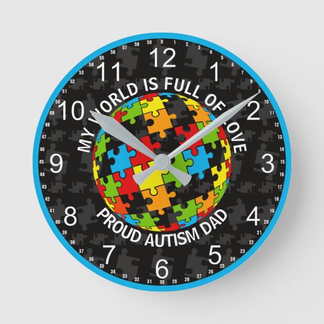 Personalisierter Proud Autismus Vater/Mama Welt de Runde Wanduhr (Vorderseite)
