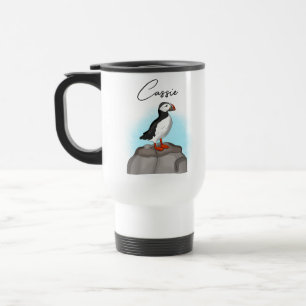 Personalisierter Puffin am Felsen Reisebecher