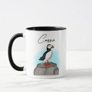 Personalisierter Puffin am Felsen Tasse