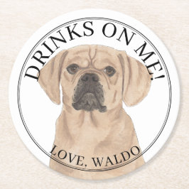 Personalisierter Puggle-Hund Hochzeit Runder Pappuntersetzer