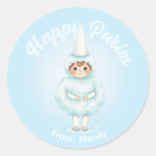 Personalisierter Purim-Aufkleber – Blauer Zuckerwa Runder Aufkleber