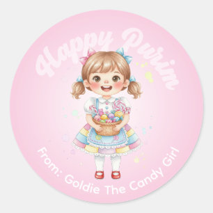Personalisierter Purim-Aufkleber – Candy Girl Them Runder Aufkleber