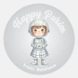 Personalisierter Purim-Aufkleber – Roboter-Thema Runder Aufkleber