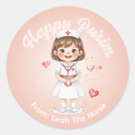 Personalisierter Purim-Aufkleber – Thema Krankensc Runder Aufkleber