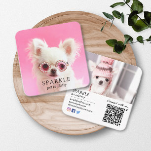 Personalisierter QR-Code für Hunde mit 2 Fotos Quadratische Visitenkarte