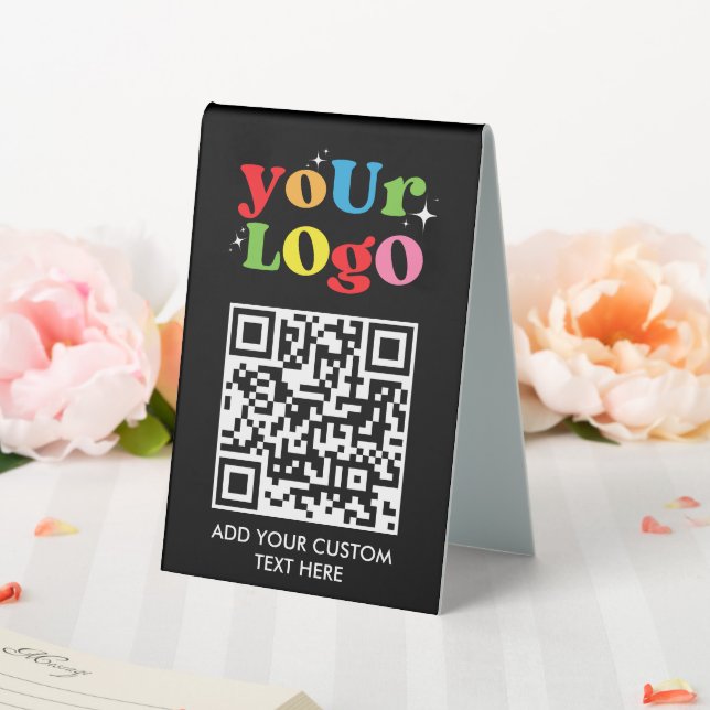 Personalisierter QR-Code-Text & Logo Tischaufsteller (In Situ (Hochzeit))