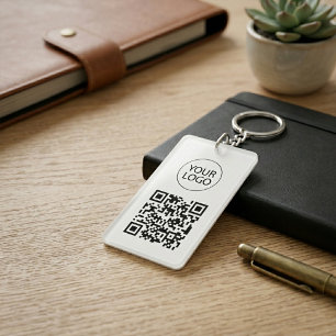 Personalisierter QR-Code Visitenkarte Ihr Logo wei Schlüsselanhänger