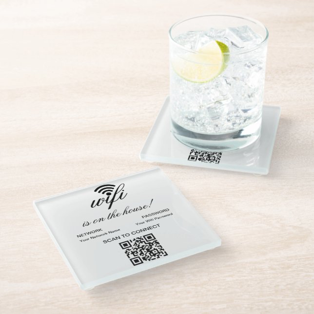Personalisierter QR-Code Wifi-Internet-Scan zur Ve Glasuntersetzer (Schrägansicht)