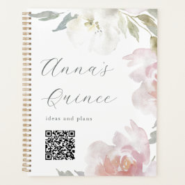 Personalisierter Quinceanera Pink Floral QR Code Planer