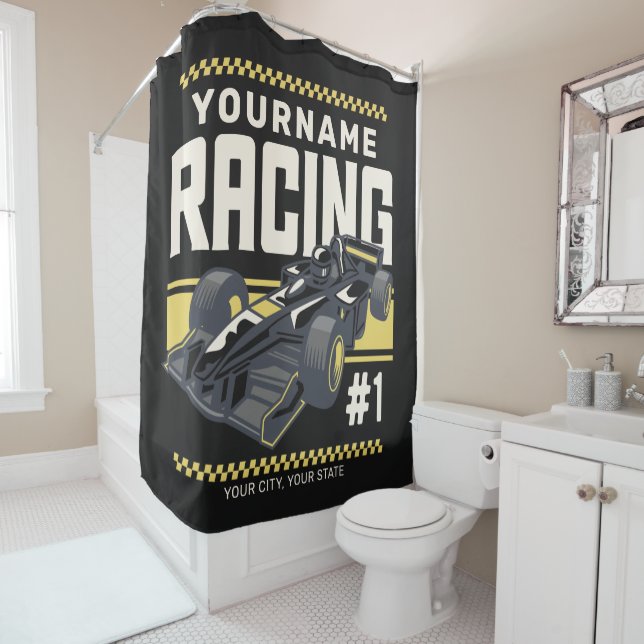 Personalisierter Racing Team Fast Race Car Treiber Duschvorhang (Beispiel)