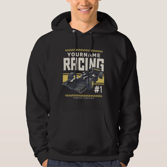 Personalisierter Racing Team Fast Race Car Treiber Hoodie (Vorderseite)