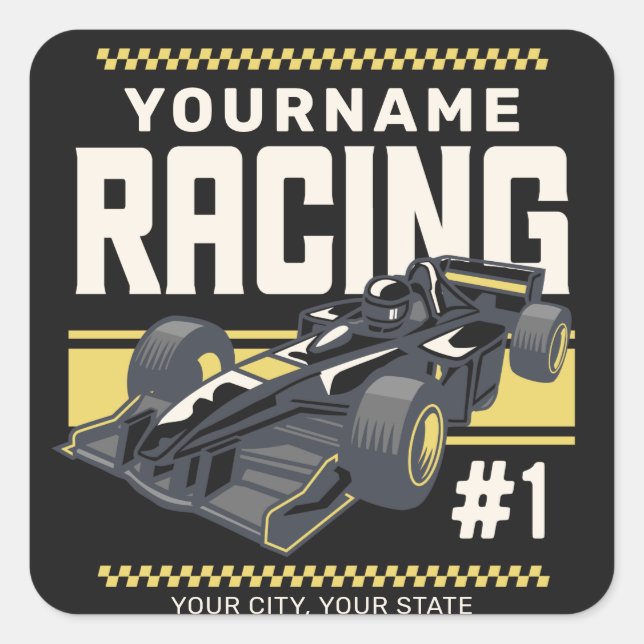 Personalisierter Racing Team Fast Race Car Treiber Quadratischer Aufkleber (Vorderseite)