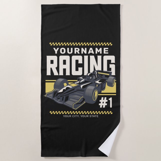 Personalisierter Racing Team Fast Race Car Treiber Strandtuch (Vorderseite)