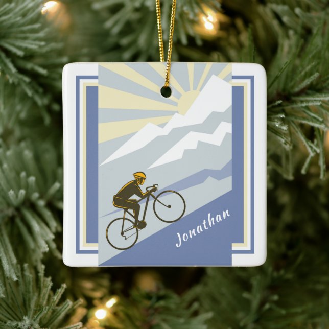 Personalisierter Radfahrer Rad fahren auf dem Moun Keramikornament (Baum)