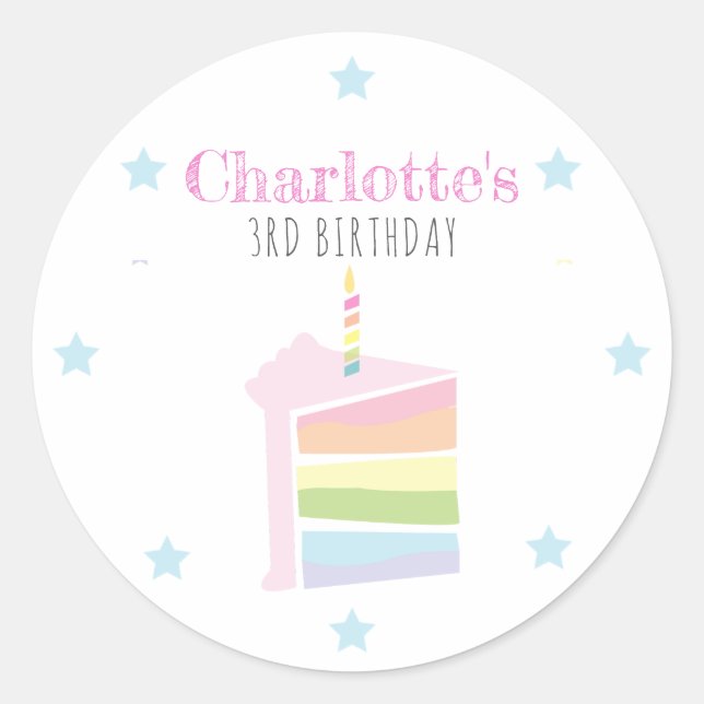 Personalisierter Rainbow Cake Pastell Geburtstag Runder Aufkleber (Vorderseite)