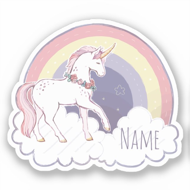Personalisierter Rainbow-Einhornkleber Aufkleber (Vorderseite)