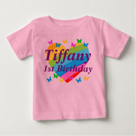 PERSONALISIERTER RAINBOW UND SCHALTFLÄCHEN 1. GEBU BABY T-SHIRT