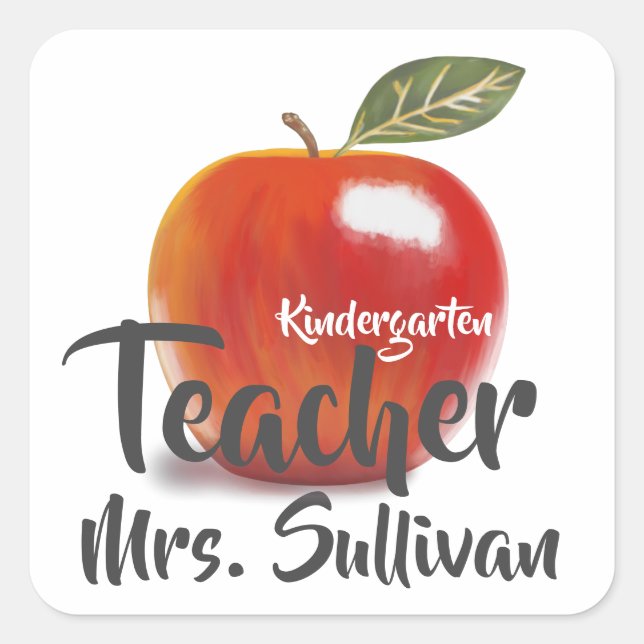 Personalisierter Red Apple Kindergarten Quadratischer Aufkleber (Vorderseite)
