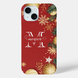 Personalisierter Red Gold Xmas Split Monogram Name Case-Mate iPhone Hülle