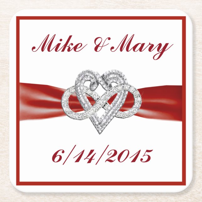 Personalisierter Red Infinity Heart Paper Unterset Rechteckiger Pappuntersetzer (Vorderseite)