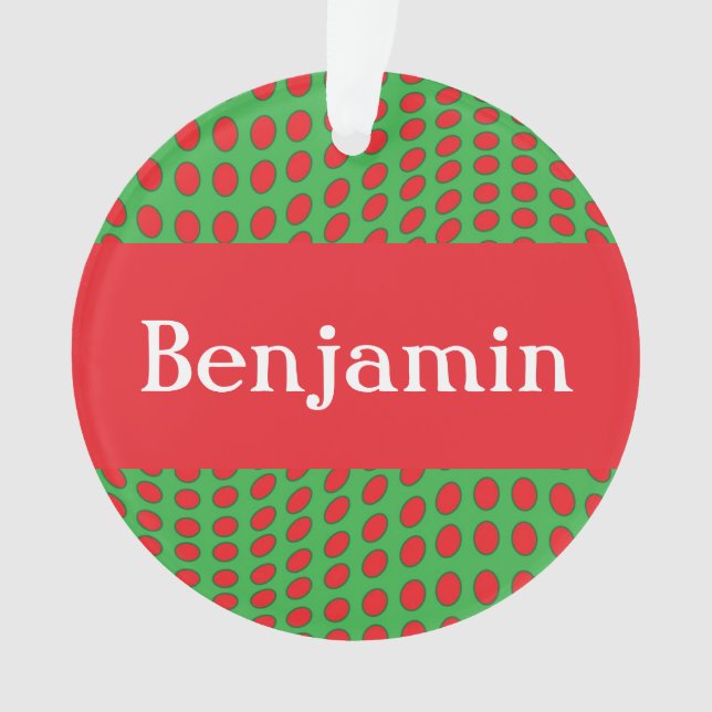Personalisierter Red Polka Dot mit Namen Ornament (Vorderseite)