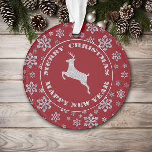 Personalisierter Red Silver Snowflake Rentier Ornament