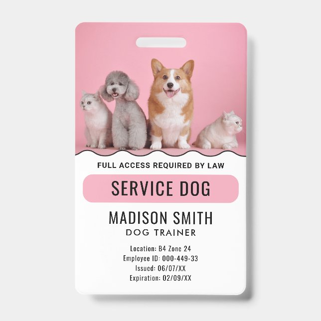 Personalisierter Red White Service Hund Ausweis (Vorderseite)