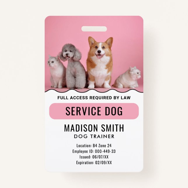 Personalisierter Red White Service Hund Ausweis (Vorderseite)