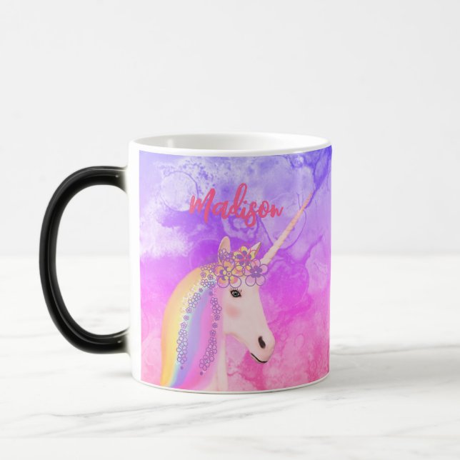 Personalisierter Regenbogen Einhorn Hot Chocolate  Verwandlungstasse (Links)