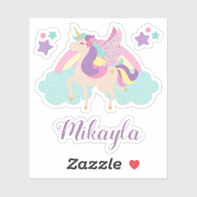 Personalisierter Regenbogen Einhorn Niedlich farbi Aufkleber (Blatt)