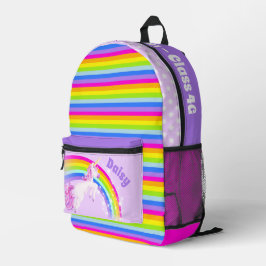 Personalisierter Regenbogen einhornt lila rosa Kin Bedruckter Rucksack