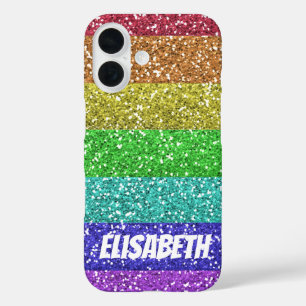 Personalisierter Regenbogen-Glitzer Streifen iPhone 16 Hülle