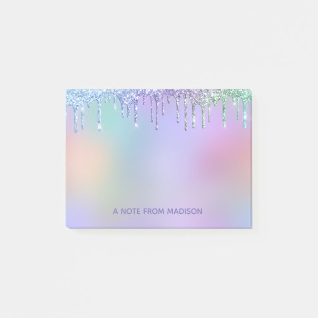 Personalisierter Regenbogen-glitzernd Post-it Klebezettel (Vorderseite)