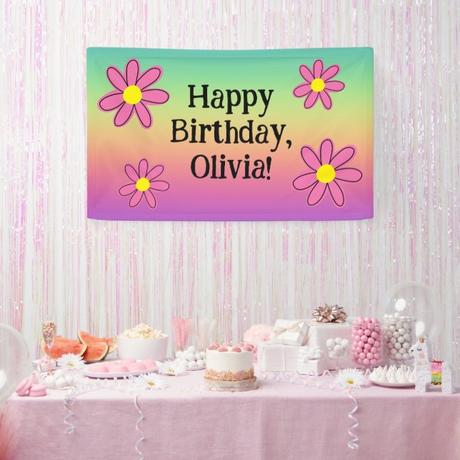 Personalisierter Regenbogen mit Blume Banner (Party)