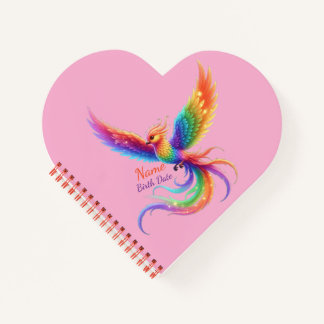 Personalisierter Regenbogen-Phönix-Namens-Geburtsd Notizbuch