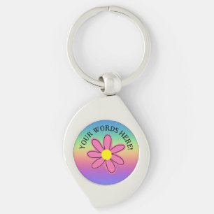Personalisierter Regenbogen Rosa Blume Schlüsselan Schlüsselanhänger
