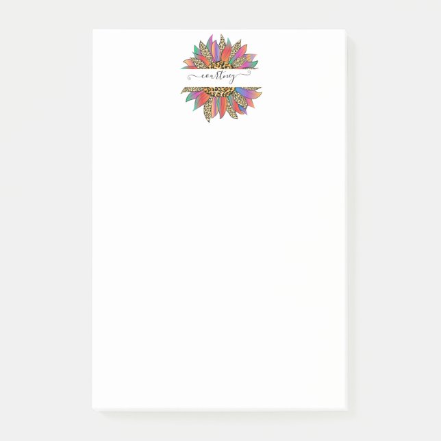 Personalisierter Regenbogen- und Leoparddruck Post-it Klebezettel (Vorderseite)
