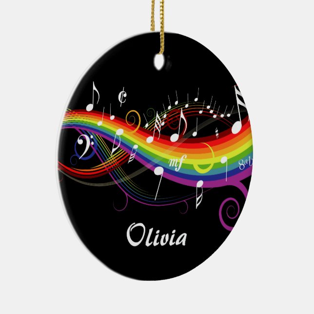 Personalisierter Regenbogen Weißer Musiknoten auf  Keramikornament (Rechts)