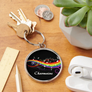 Personalisierter Regenbogen-weißer Musiknoten auf Schlüsselanhänger