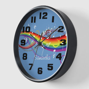 Personalisierter Regenbogen Weißer Musiknoten Uhr