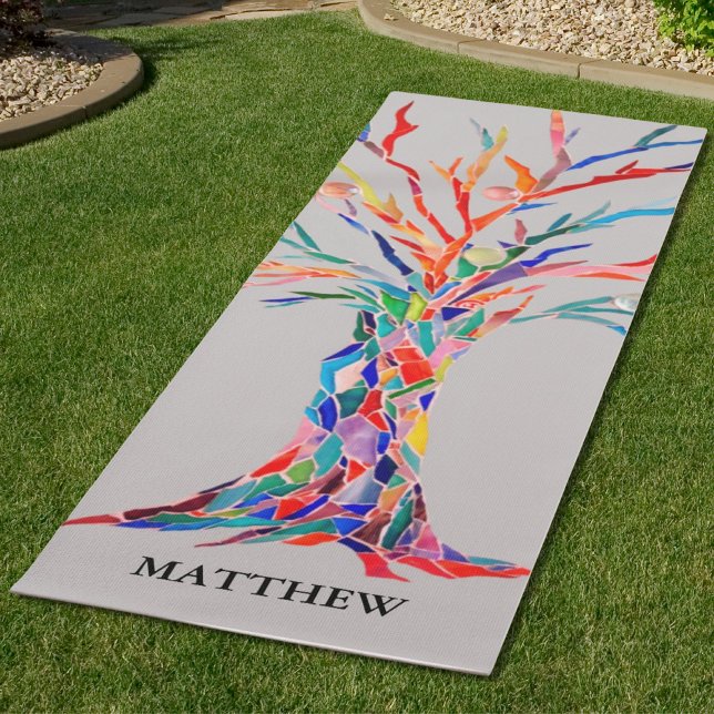 Personalisierter Regenbogenbaum grau Yogamatte (Von Creator hochgeladen)