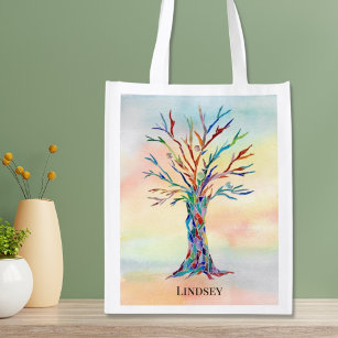 Personalisierter Regenbogenbaum Wiederverwendbare Einkaufstasche