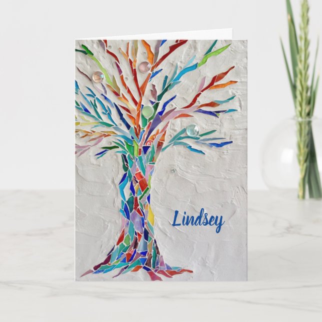 Personalisierter Regenbogenfarben Tree of Life Car Karte (Vorderseite)
