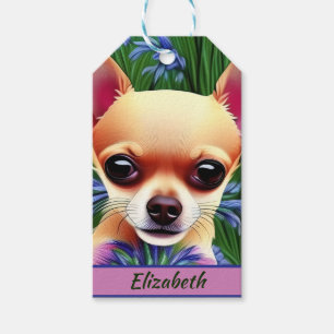 Personalisierter Rehbrauner Chihuahua-Welpe auf ei Geschenkanhänger