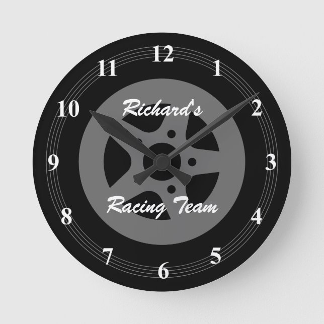 Personalisierter Reifen und Felgendecke Runde Wanduhr (Vorderseite)