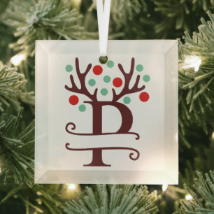 Personalisierter Reindeer Antlers Name "P"  Ornament Aus Glas