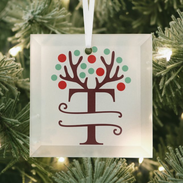 Personalisierter Reindeer Antlers Name "T" Ornament Aus Glas (Insitu)