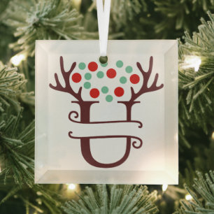 Personalisierter Reindeer Antlers Name "U" Ornament Aus Glas